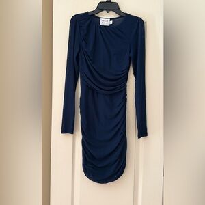 Hello Molly Navy Long-Sleeve Ruched Midi Dress